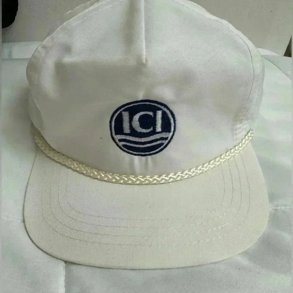 Vintage ICI White Rope Hat Cap Snap Back Trucker Hat Sportcap